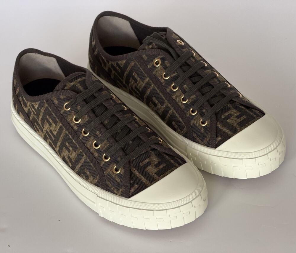 Fendi Domino FF Jacquard Sneakers Brown Men 12 US (11 Fendi) IT 7E1553 NIB $770